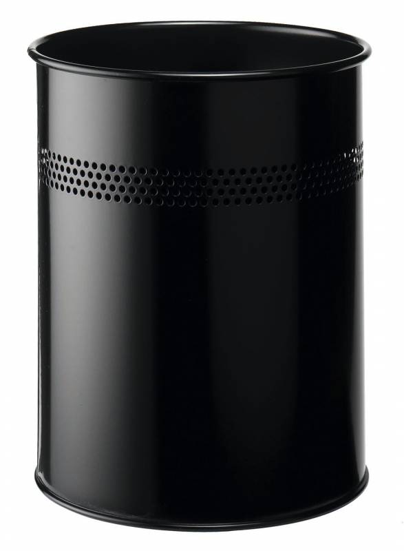Papirkurv metal rundt 15 liter dekorationshuller sort