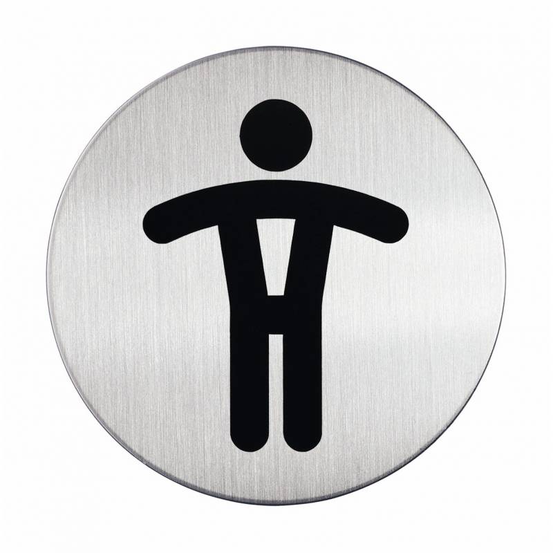 Durable skilt selvkl&aelig;bende Herretoilet &Oslash;83mm b&oslash;rstet st&aring;l 