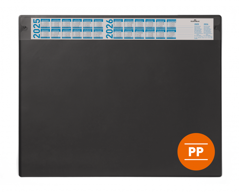 Durable skriveunderlag 65x48cm med kalender og overflade pp sort