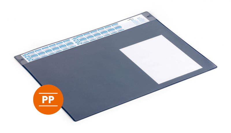 Durable skriveunderlag 65x48cm med kalender og overflade pp blå