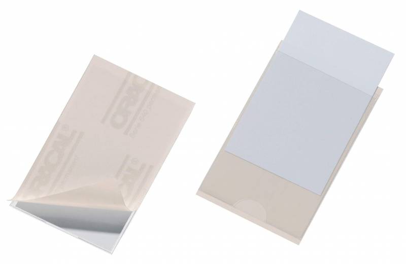 Durable Pocketfix&reg; 90x57 mm stor pakke Selvkl&aelig;bende pp-lomme. 100 stk.
