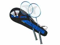 Badmintonsæt i stål, 2 ketsjere længde 66 cm, hylster og bold
