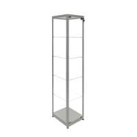 Glasvitrine Diamond med 4 hylder i aluminium Str. 40x40x180h cm med lys og lås grå