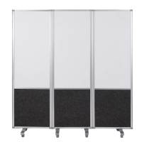 Flex sk&aelig;rmv&aelig;g p&aring; hjul med 3 fag og whiteboard 180x180cm sort