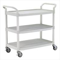 Rullebord i plast 3 hylder, 52x110x102h cm. Alu søjler