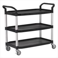 Rullebord i plast 3 hylder, 52x110x102h cm. Alu søjler - Sort