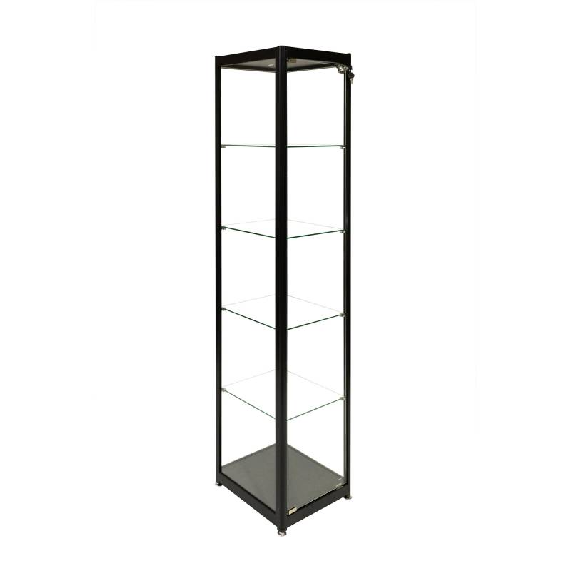 Glasvitrine Diamond 4, med 4 hylder Str. 40x40x180h cm med lås sort
