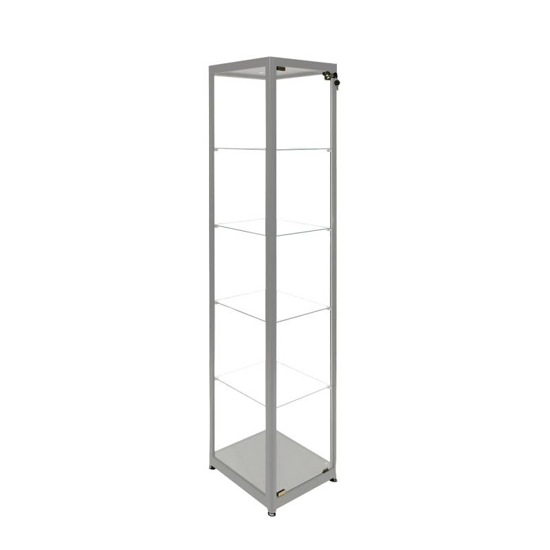 Glasvitrine Diamond med 4 hylder Str.40x40x180h cm aluminium lys og lås