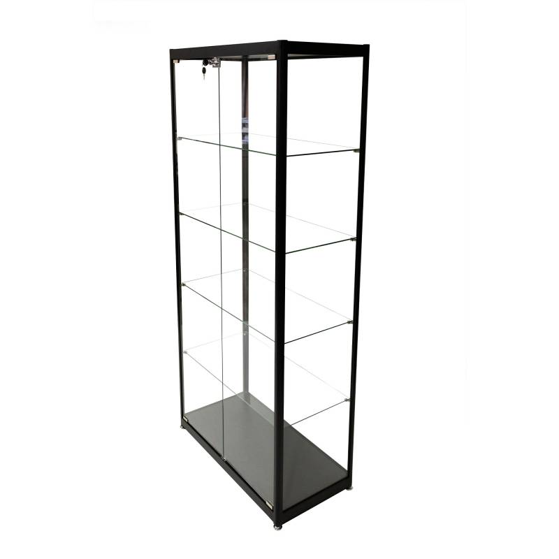 Glasvitrine Diamond 8, med 4 flytbarehylder aluminiun 40x80x180h cm med lås sort