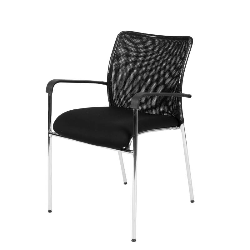 Volta m&oslash;destol med netryg og arml&aelig;n sort og blankt st&aring;l stel