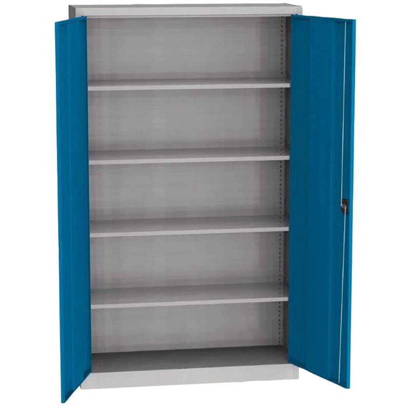 V&aelig;rkstedsskab med 4 hylder og l&aring;s 1950x1200x400mm bl&aring;