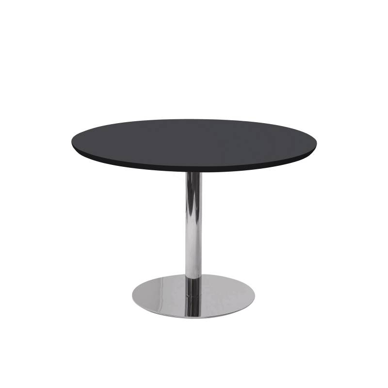 Rundt bord Van Doren Ø110 cm, blank stel, sort linoleum bordplade