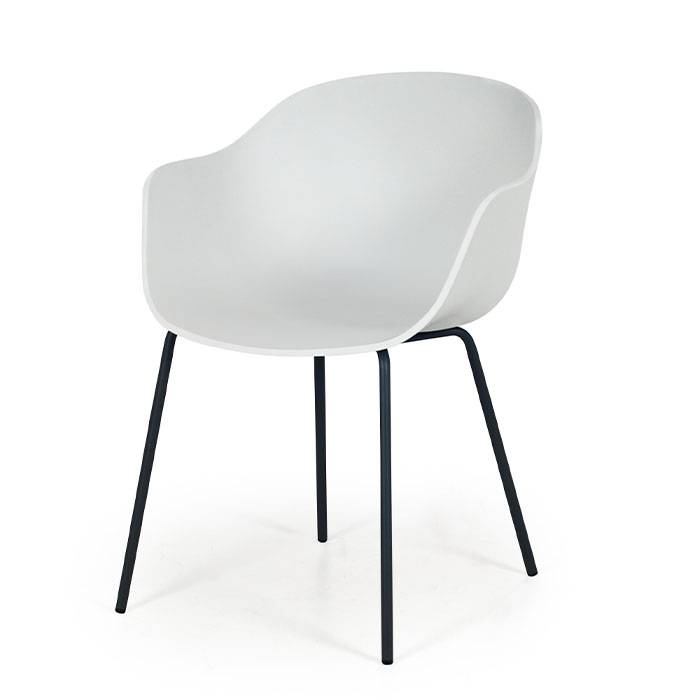 Lorca kantinestol med hvid plastskal og sort stel