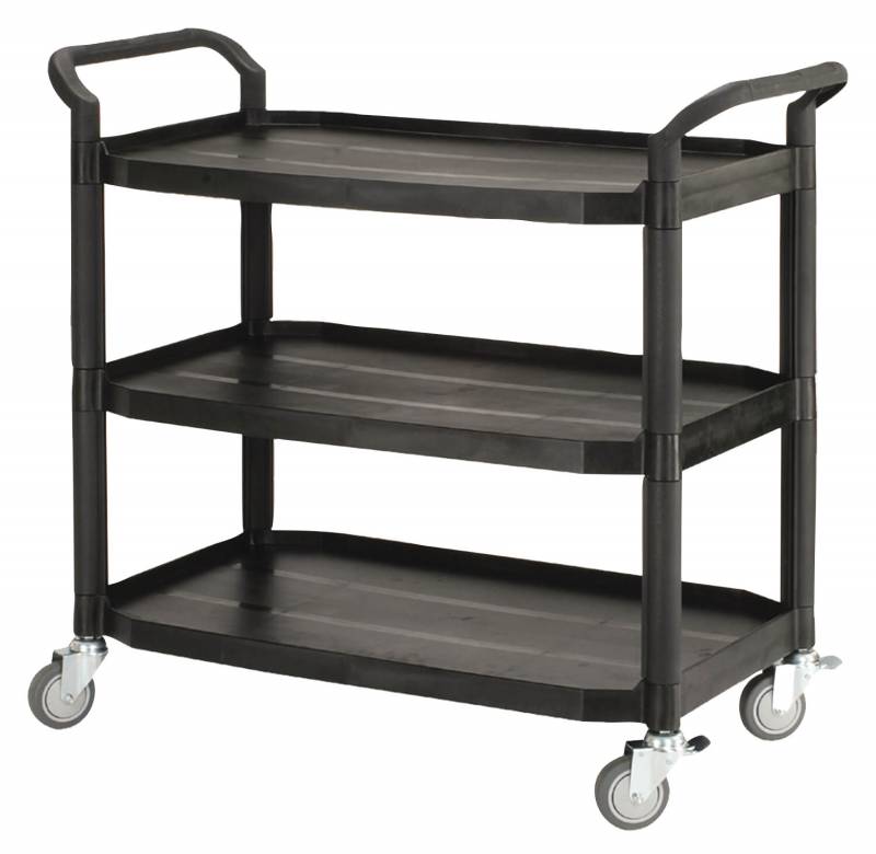 Rullebord i plast med 3 hylder 52x110x102cm sort