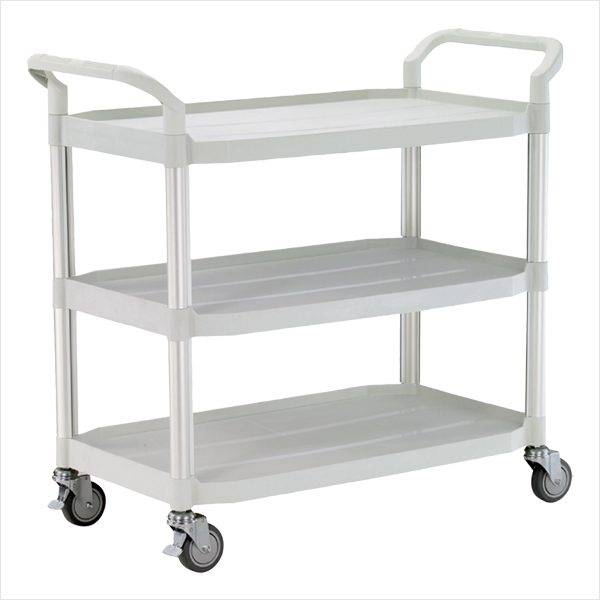 Rullebord i plast 3 hylder, 52x110x102h cm. Alu søjler