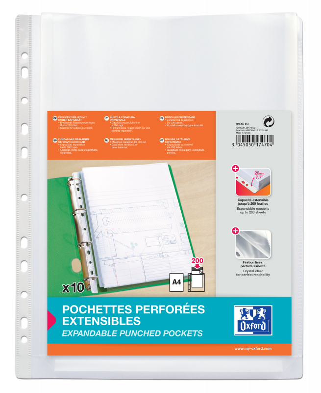 Oxford kataloglomme uden flap A4 0,2 mm klar, pakke a 10 stk