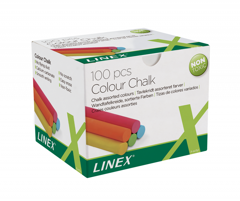 Linex CCCHC støvfrie farvede kridt, æske med 100 stk