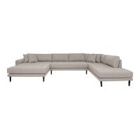Lido U-sofa venstrevendt med gr&aring; polyester og sorte tr&aelig;ben