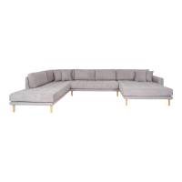 Lido U-sofa h&oslash;jrevendt med lysegr&aring; polyester og tr&aelig;ben