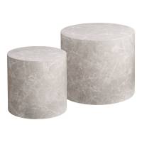 Prague sofabord i beige decorpapir med marmor look, s&aelig;t a 2 stk