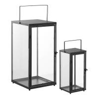 Ibra lanterner 15x15x32cm og 25x25x50cm i metal og glas, s&aelig;t a 2 stk