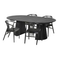 Osaka spisebord 120-200x120cm med 4 Agustin stole sort eg