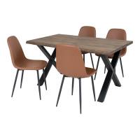 Toulon spisebord 140x90cm i egetr&aelig; og 4 stole i brun PU l&aelig;der
