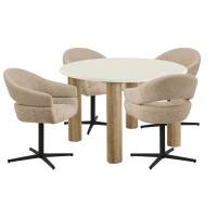 Fondi spisebord &Oslash;120cm i cement look med 4 spisebordsstole