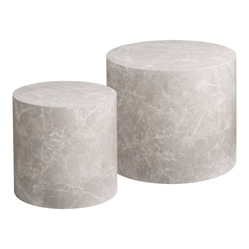 Prague sofabord i beige decorpapir med marmor look, s&aelig;t a 2 stk