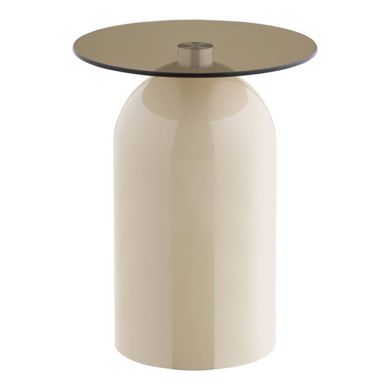 Ravello hj&oslash;rnebord &Oslash;40cm i beige metal og h&aelig;rdet gr&aring; glas
