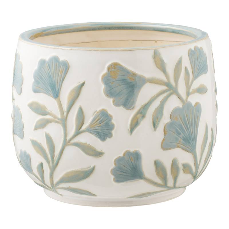 Urtepotte i keramik &Oslash;22,5x17,5cm h&aring;ndlavet hvid med blomster