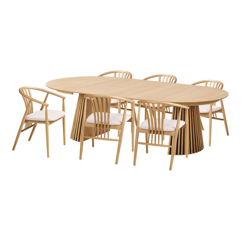 Osaka spisebord 120-240x120cm med 6 Agustin stole natur eg