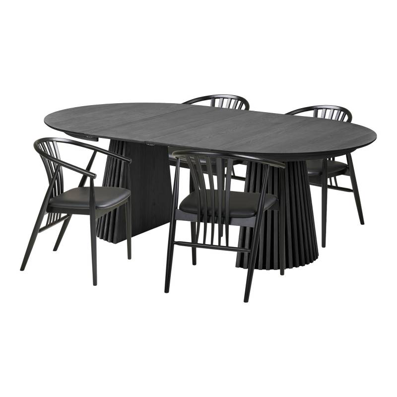 Osaka spisebord 120-200x120cm med 4 Agustin stole sort eg