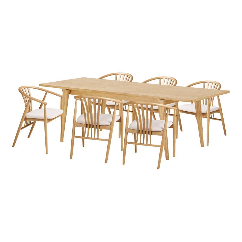 Darwin spisebordss&aelig;t 180-230x90cm med 6 Agustin stole eg
