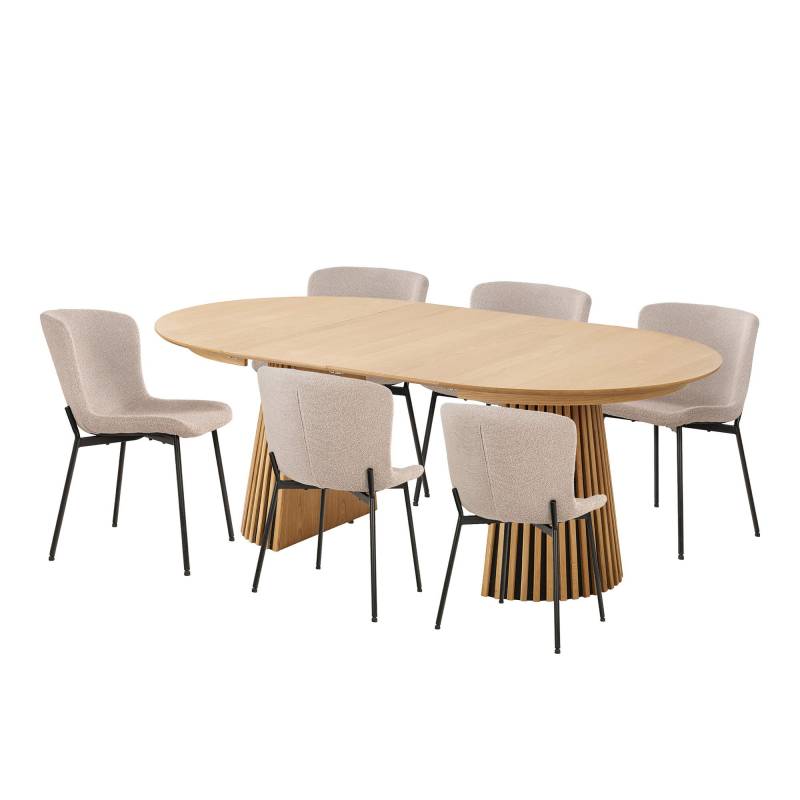 Osaka spisebord 120-200x120cm med 6 Maceda stole natur eg