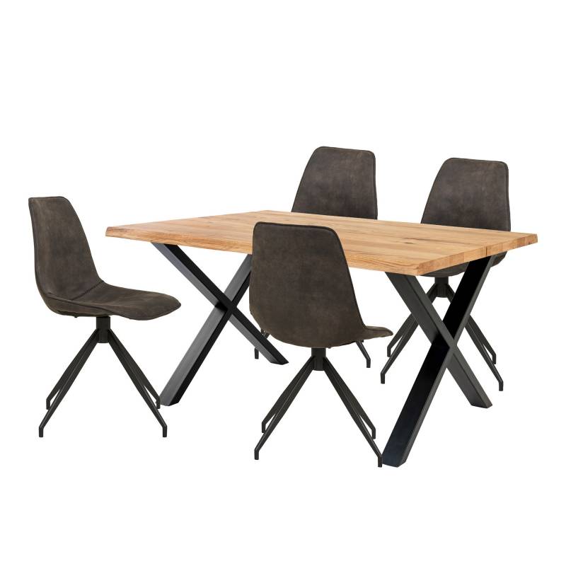 Toulon spisebord 140x95cm egetr&aelig; + 4 stk spisebordsstole gr&aring;