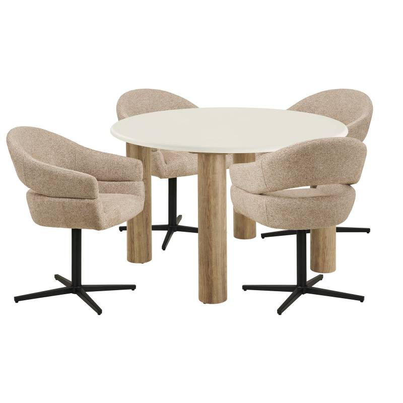 Fondi spisebord &Oslash;120cm i cement look med 4 spisebordsstole