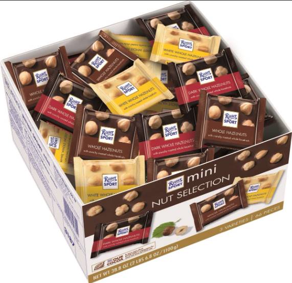 Ritter Sport nødechokolade i æske med 1,1kg - ca. 66 stk