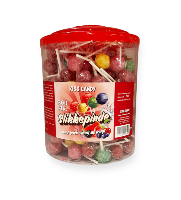 Kiss Candy slikkepinde med bruspulver ca.200 stk. 1,7 kg