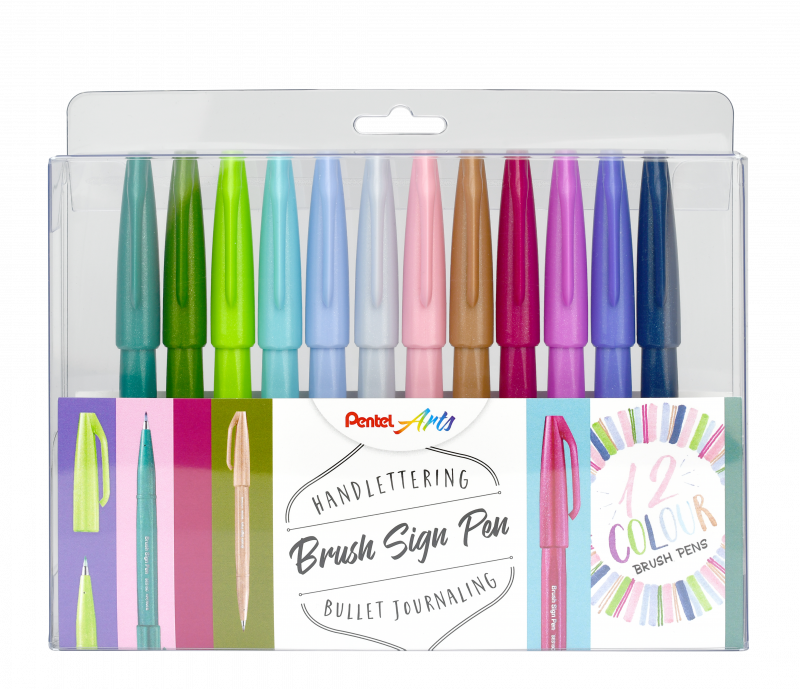 Pentel SES15C-12 Brush Sign fiberpen sæt