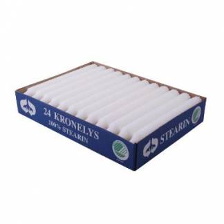 Kronelys Ø22x200mm Ren Stearin Svanemærket 7 timet hvid, 24 stk