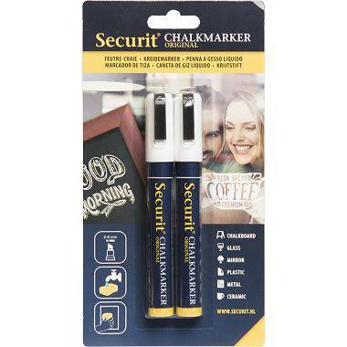 Securit kridt marker 2-6mm hvid, s&aelig;t med 2 stk