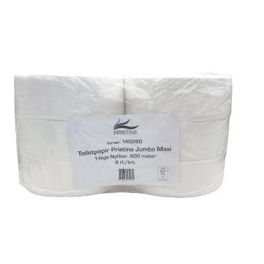 Pristine toiletpapir Jumbo Maxi 1-lag Ø27cm L600mxB9.1cm Nyfiber Hvid