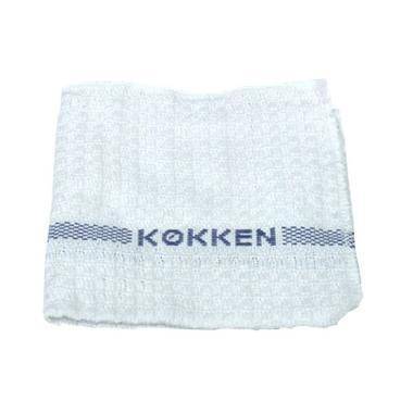 Karklud Vaffelv&aelig;vet 40x40cm &Ouml;ko-tex med Teksten "K&oslash;kken" Hvid/Bl&aring; Bleget