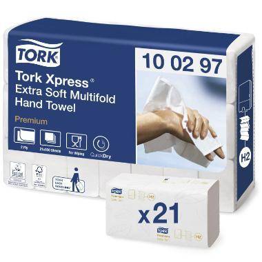 H&aring;ndkl&aelig;deark Tork Premium H2 M-Fold 2-lag L34xB21.2xD8.5cm Nyfiber Hvid