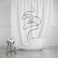 Line Art badeforh&aelig;ng 180x200cm hvid med sort print