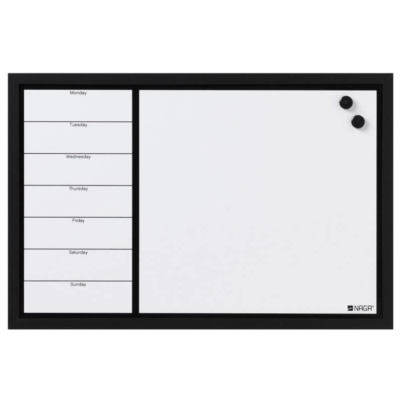 Naga whiteboard ugetavle 60x40cm med engelsk tekst og sort ramme