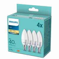 Philips LED 40W B35 E14 WW FR ND 4PF/6 kertep&aelig;re, 4 stk pakning