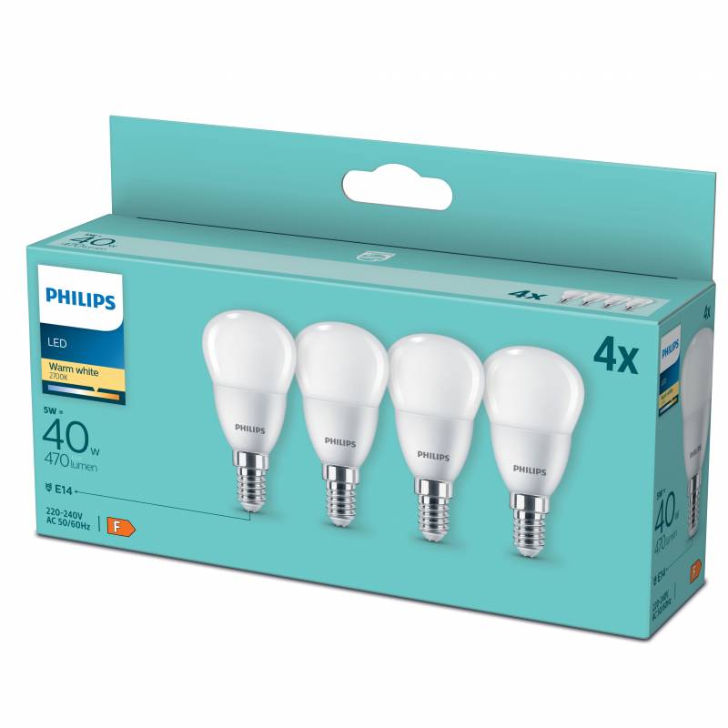 Philips LED 40W P45 E14 WW FR ND p&aelig;re, 4 stk pakning