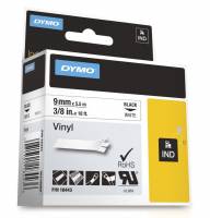 Dymo vinyltape 9mm x 5,5m sort på hvid